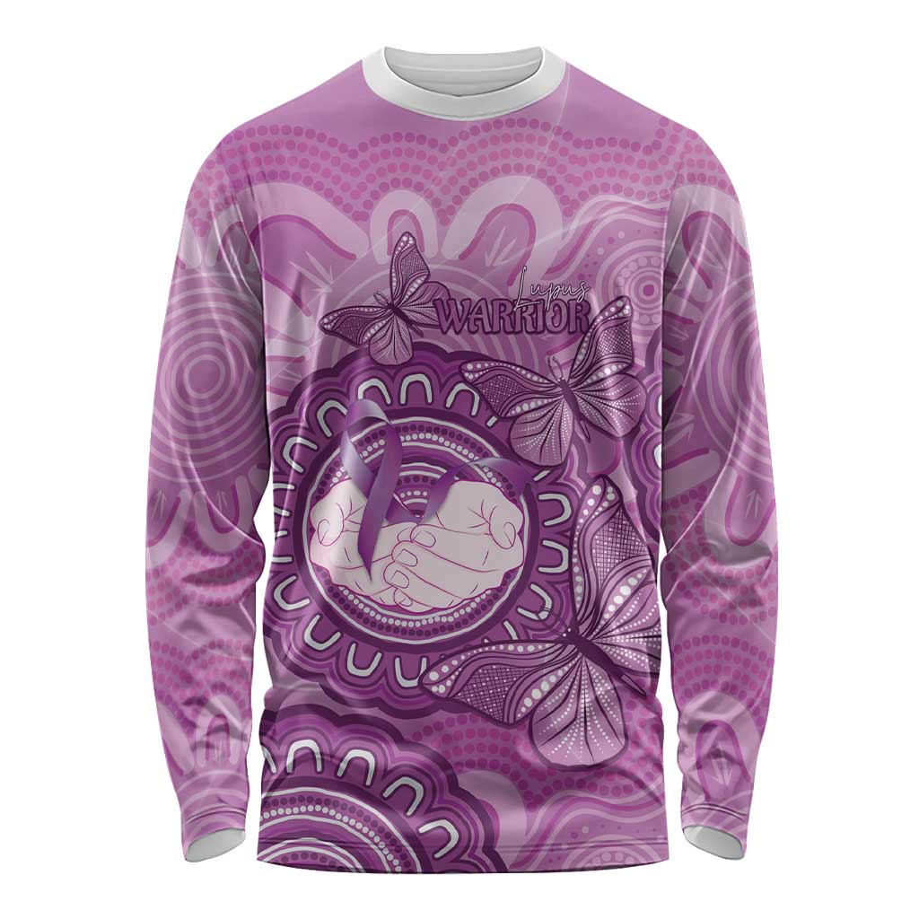 Australia Lupus Awareness Month Personalised Long Sleeve Shirt Warrior Purple Ribbon Butterflies Indigenous Art
