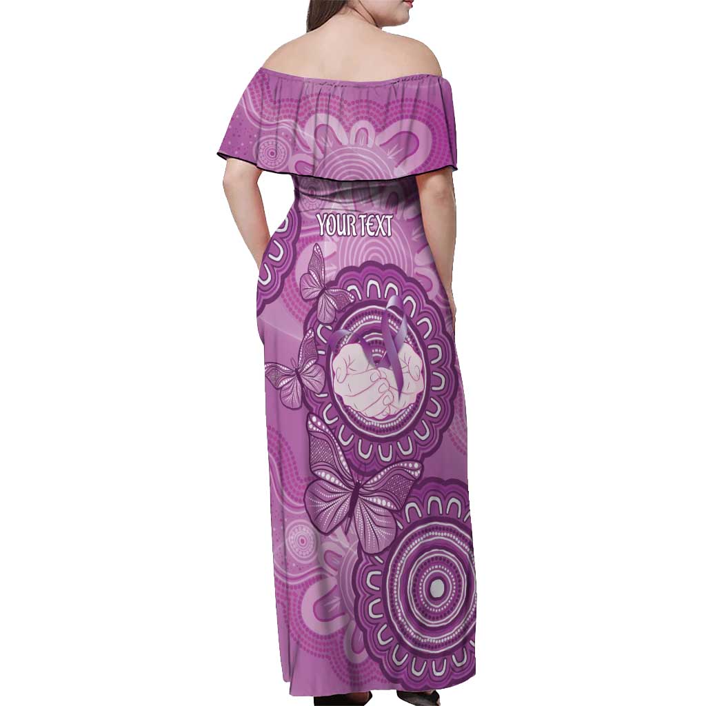 Australia Lupus Awareness Month Personalised Off Shoulder Maxi Dress Warrior Purple Ribbon Butterflies Indigenous Art
