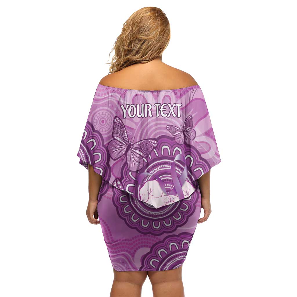 Australia Lupus Awareness Month Personalised Off Shoulder Short Dress Warrior Purple Ribbon Butterflies Indigenous Art