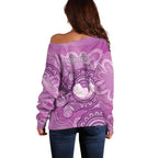 Australia Lupus Awareness Month Personalised Off Shoulder Sweater Warrior Purple Ribbon Butterflies Indigenous Art