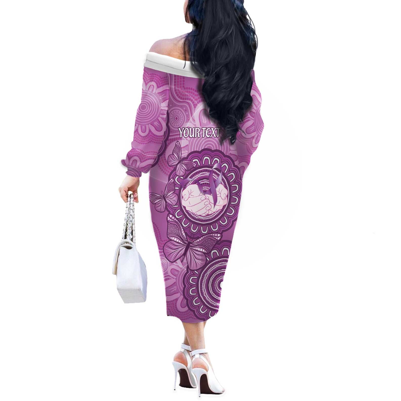 Australia Lupus Awareness Month Personalised Off The Shoulder Long Sleeve Dress Warrior Purple Ribbon Butterflies Indigenous Art