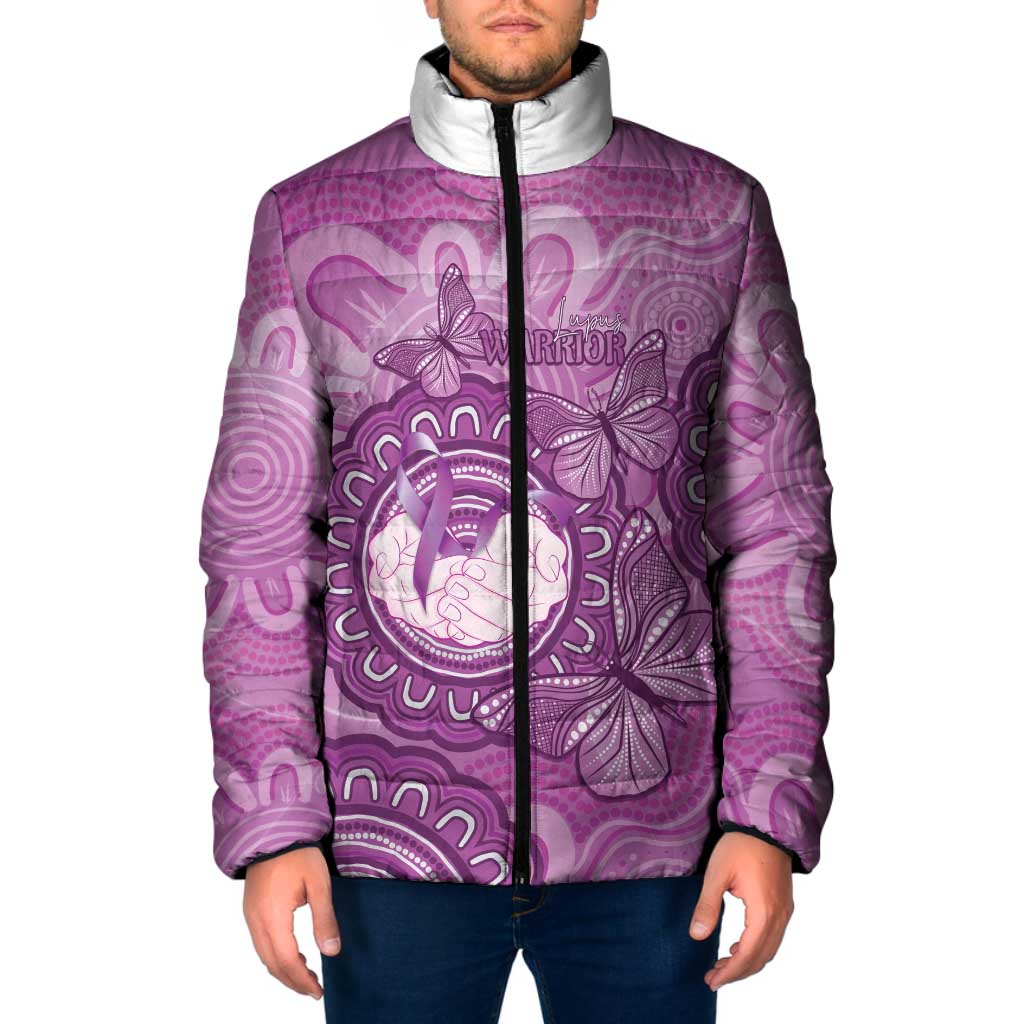 Australia Lupus Awareness Month Personalised Padded Jacket Warrior Purple Ribbon Butterflies Indigenous Art