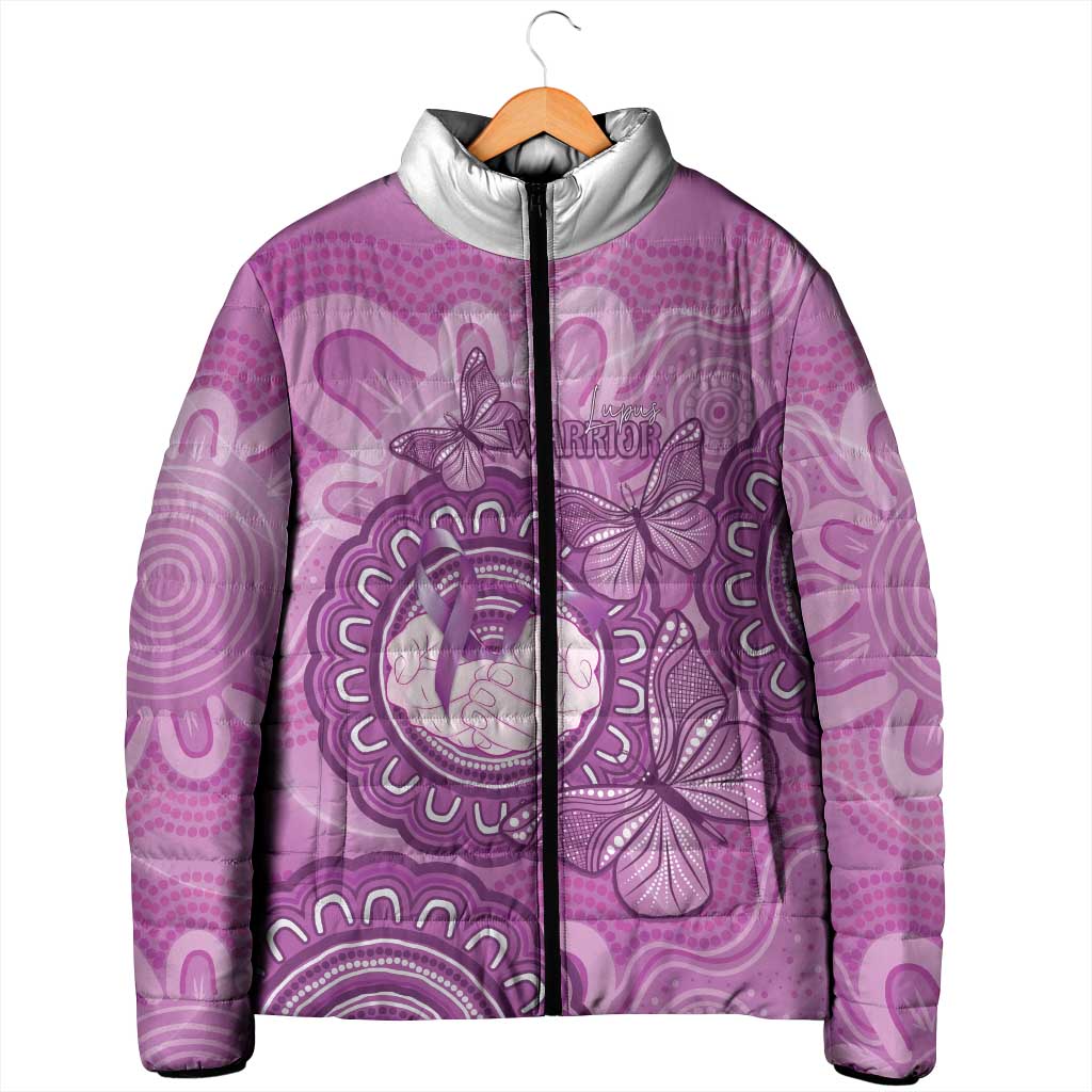 Australia Lupus Awareness Month Personalised Padded Jacket Warrior Purple Ribbon Butterflies Indigenous Art