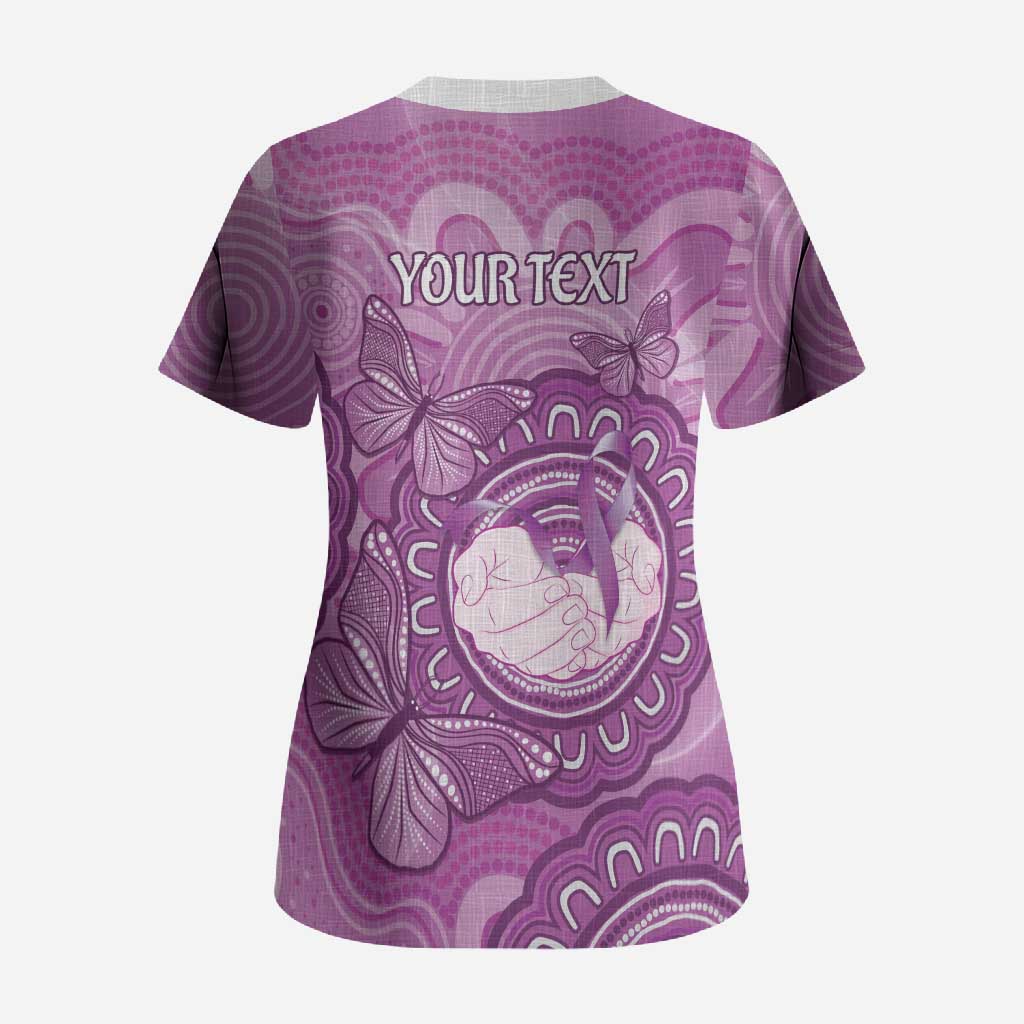Australia Lupus Awareness Month Personalised Scrub Top Warrior Purple Ribbon Butterflies Indigenous Art