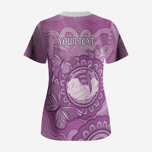 Australia Lupus Awareness Month Personalised Scrub Top Warrior Purple Ribbon Butterflies Indigenous Art