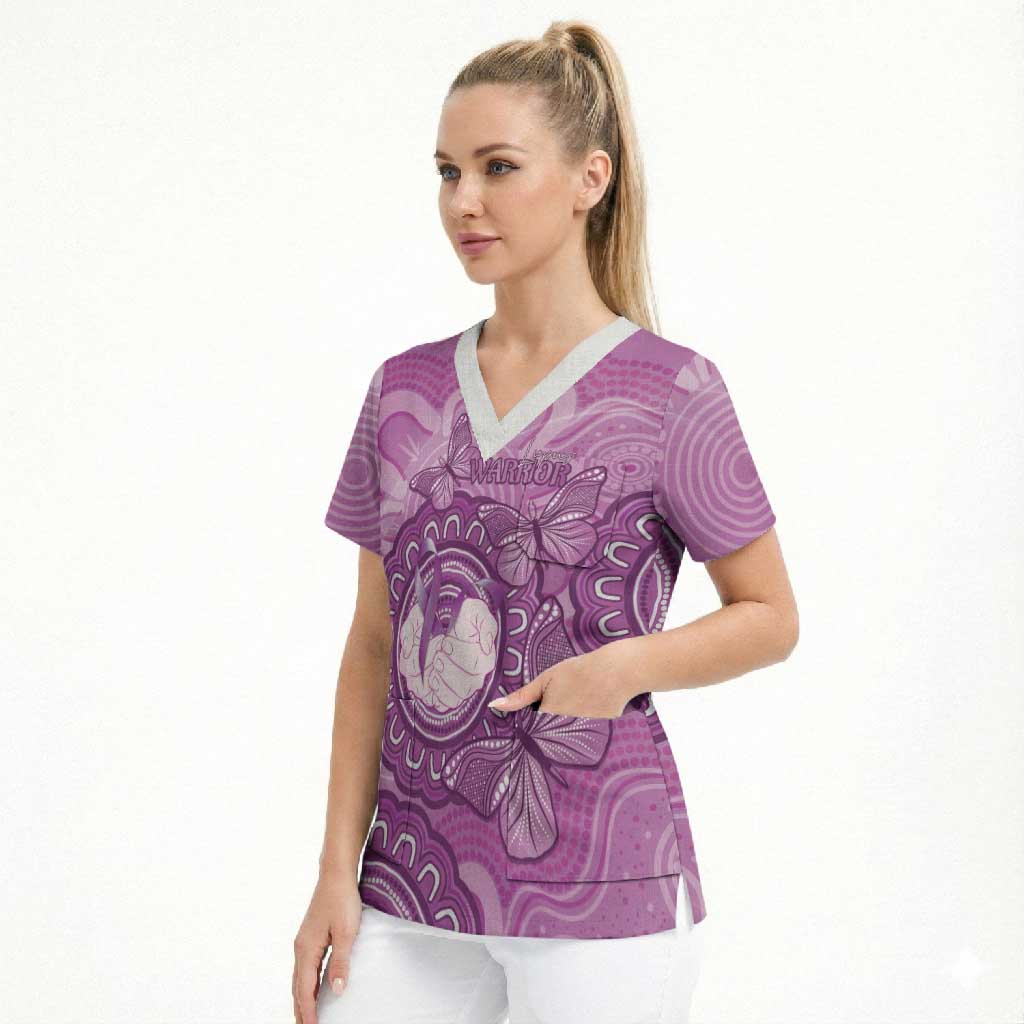 Australia Lupus Awareness Month Personalised Scrub Top Warrior Purple Ribbon Butterflies Indigenous Art