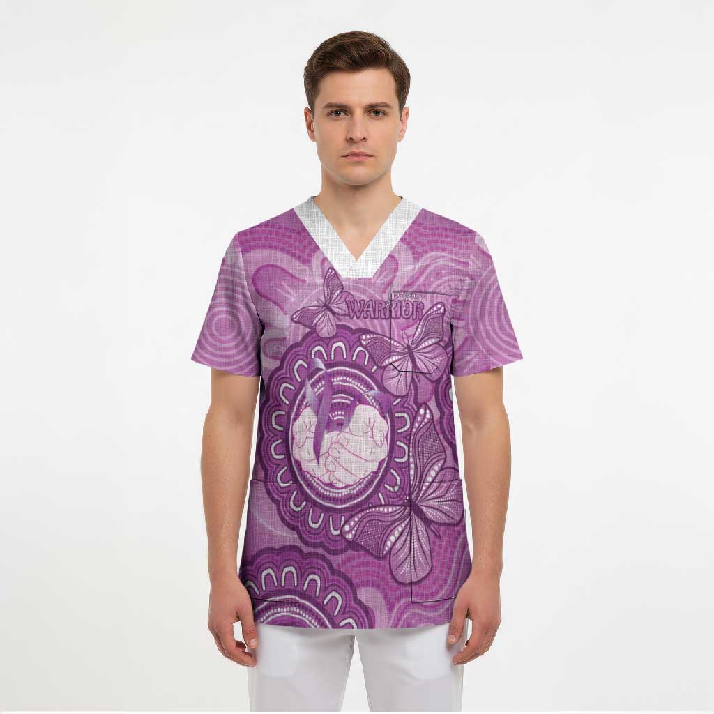 Australia Lupus Awareness Month Personalised Scrub Top Warrior Purple Ribbon Butterflies Indigenous Art