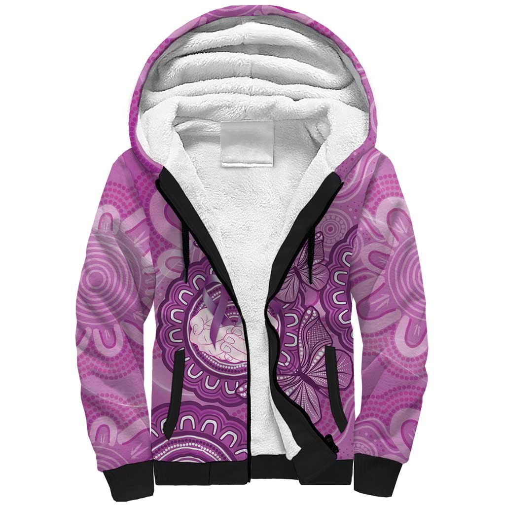Australia Lupus Awareness Month Personalised Sherpa Hoodie Warrior Purple Ribbon Butterflies Indigenous Art