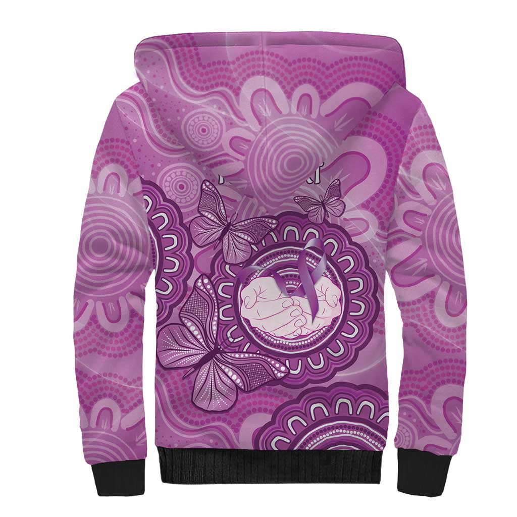 Australia Lupus Awareness Month Personalised Sherpa Hoodie Warrior Purple Ribbon Butterflies Indigenous Art