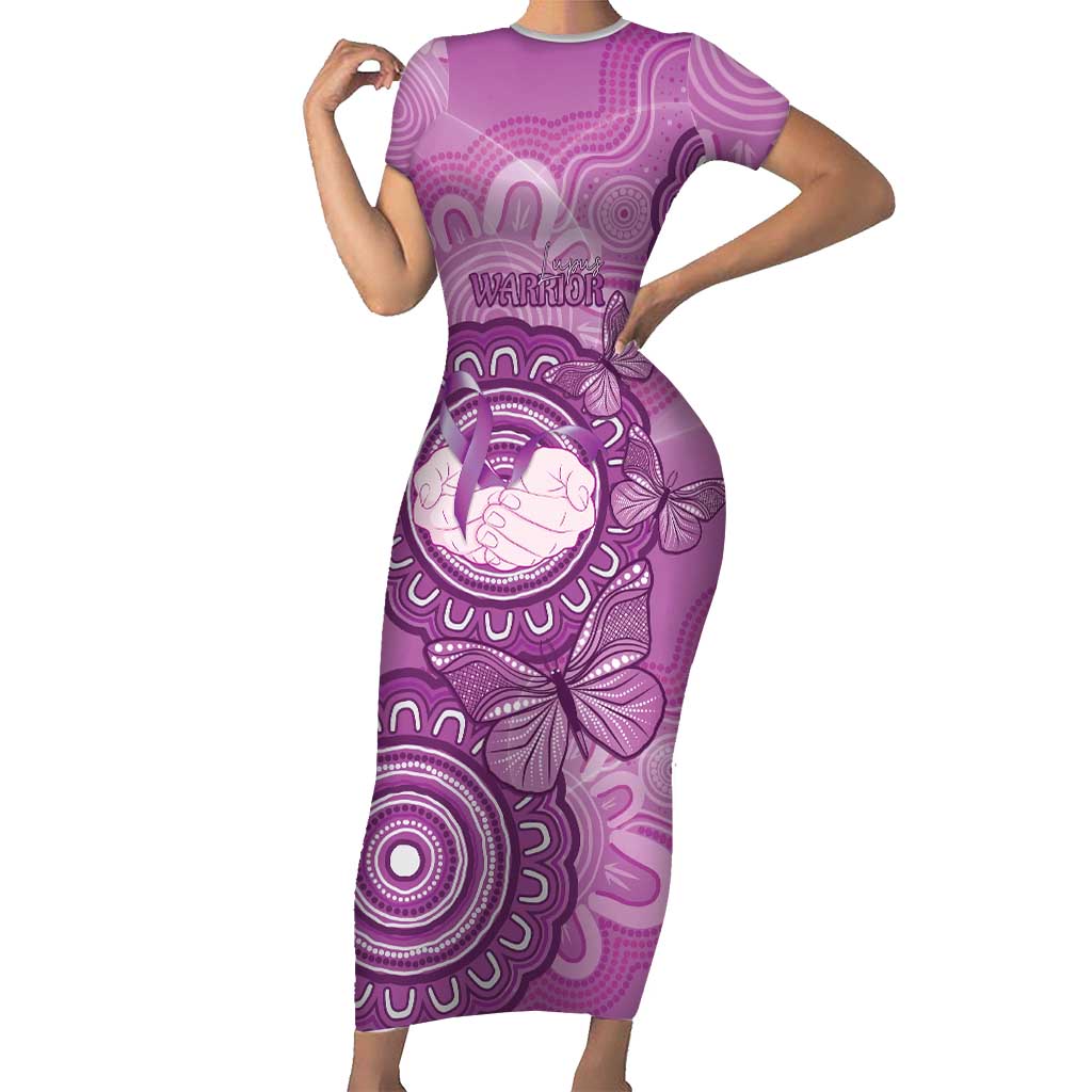 Australia Lupus Awareness Month Personalised Short Sleeve Bodycon Dress Warrior Purple Ribbon Butterflies Indigenous Art