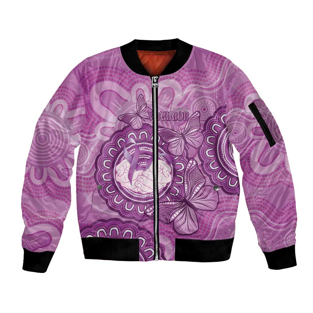 Australia Lupus Awareness Month Personalised Sleeve Zip Bomber Jacket Warrior Purple Ribbon Butterflies Indigenous Art