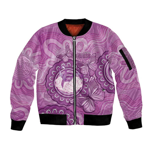 Australia Lupus Awareness Month Personalised Sleeve Zip Bomber Jacket Warrior Purple Ribbon Butterflies Indigenous Art