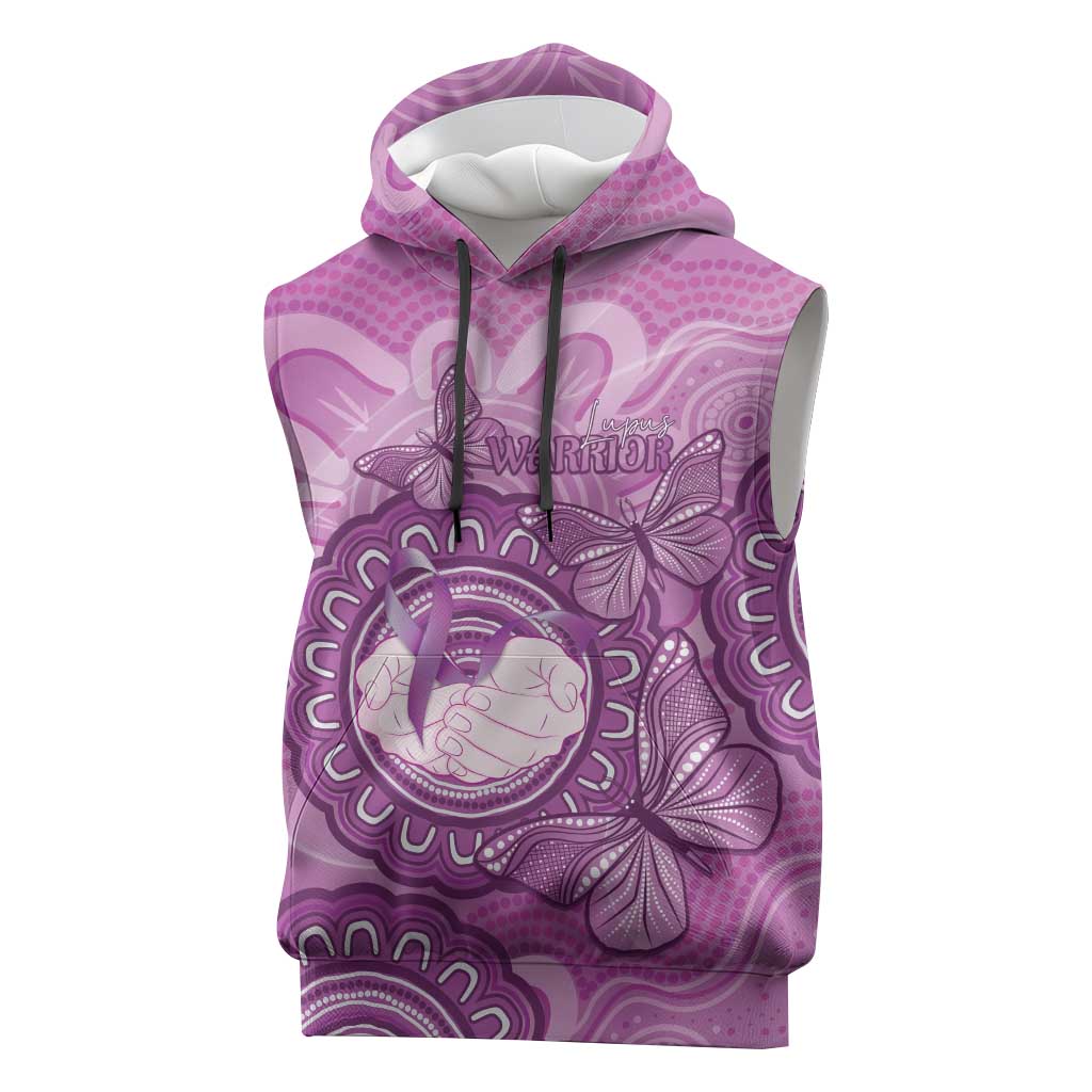 Australia Lupus Awareness Month Personalised Sleeveless Hoodie Warrior Purple Ribbon Butterflies Indigenous Art