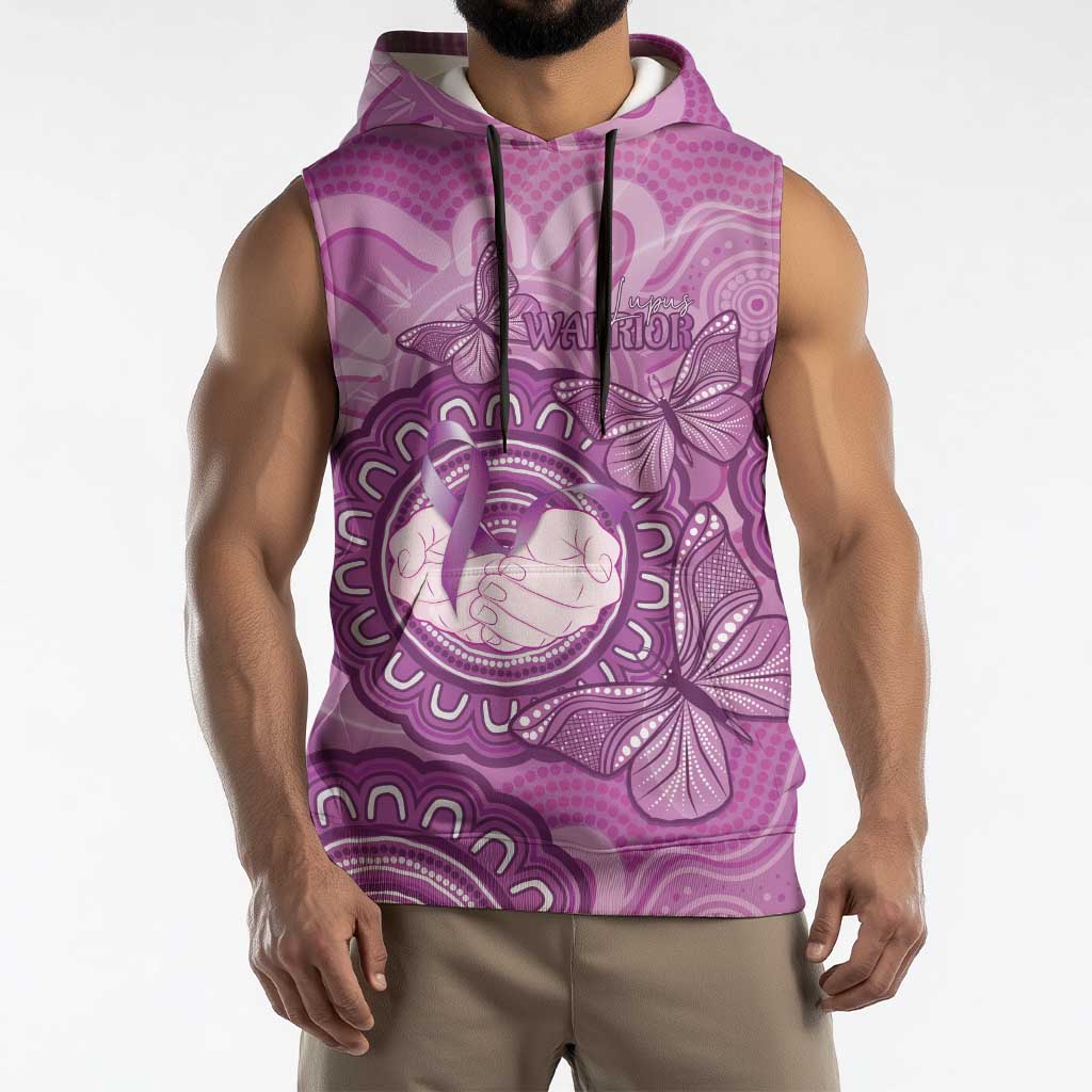 Australia Lupus Awareness Month Personalised Sleeveless Hoodie Warrior Purple Ribbon Butterflies Indigenous Art