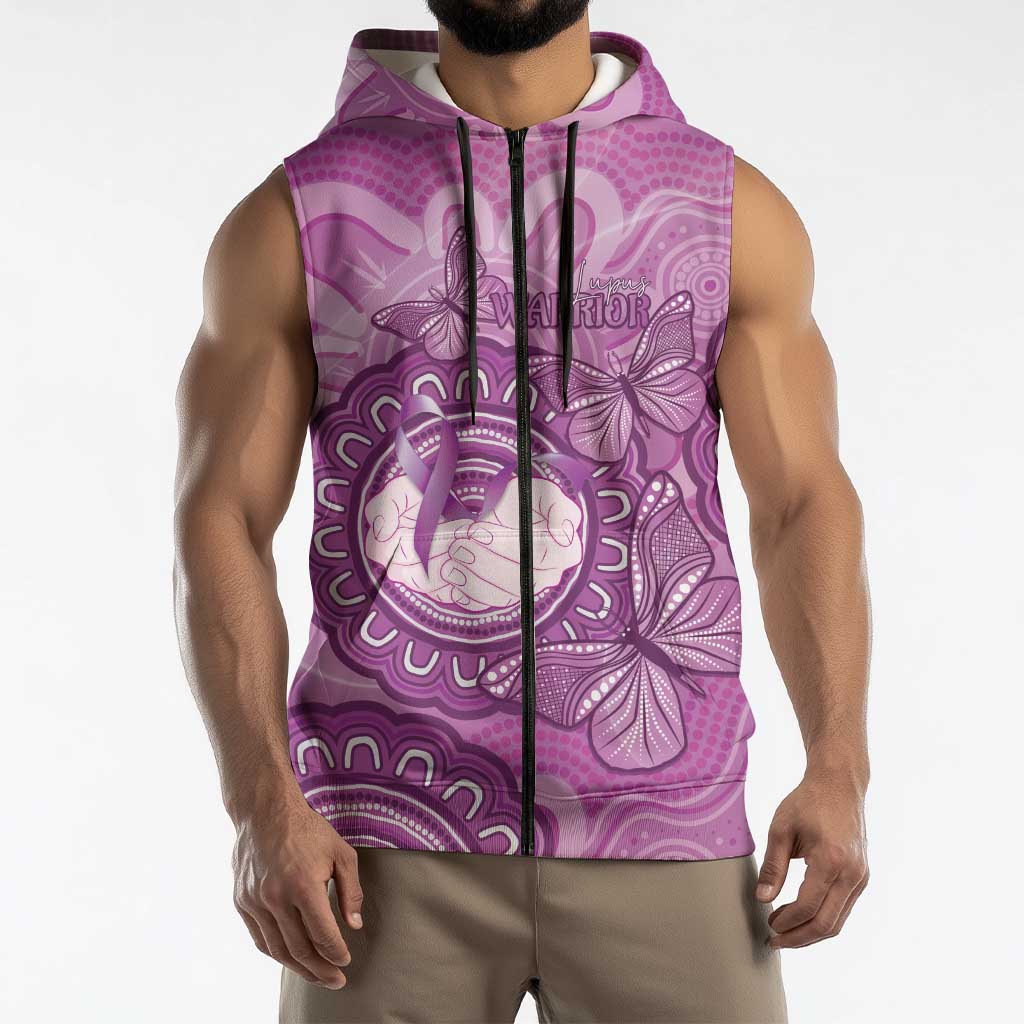 Australia Lupus Awareness Month Personalised Sleeveless Zip Hoodie Warrior Purple Ribbon Butterflies Indigenous Art