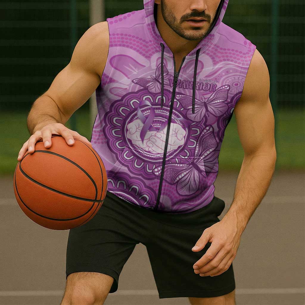 Australia Lupus Awareness Month Personalised Sleeveless Zip Hoodie Warrior Purple Ribbon Butterflies Indigenous Art