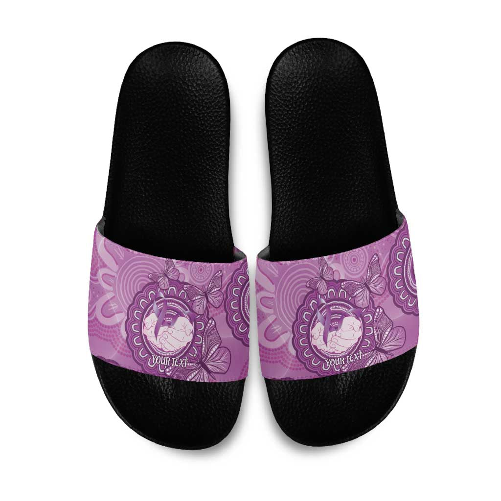 Australia Lupus Awareness Month Personalised Slide Sandals Warrior Purple Ribbon Butterflies Indigenous Art