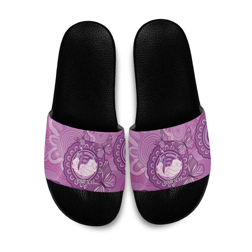 Australia Lupus Awareness Month Personalised Slide Sandals Warrior Purple Ribbon Butterflies Indigenous Art