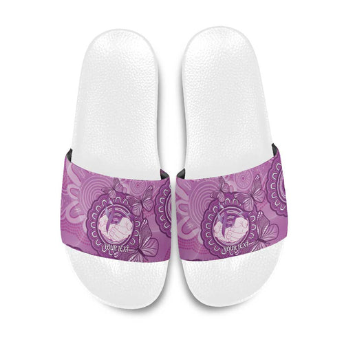 Australia Lupus Awareness Month Personalised Slide Sandals Warrior Purple Ribbon Butterflies Indigenous Art