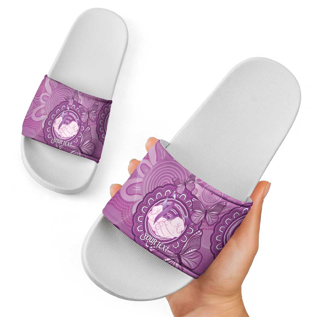 Australia Lupus Awareness Month Personalised Slide Sandals Warrior Purple Ribbon Butterflies Indigenous Art
