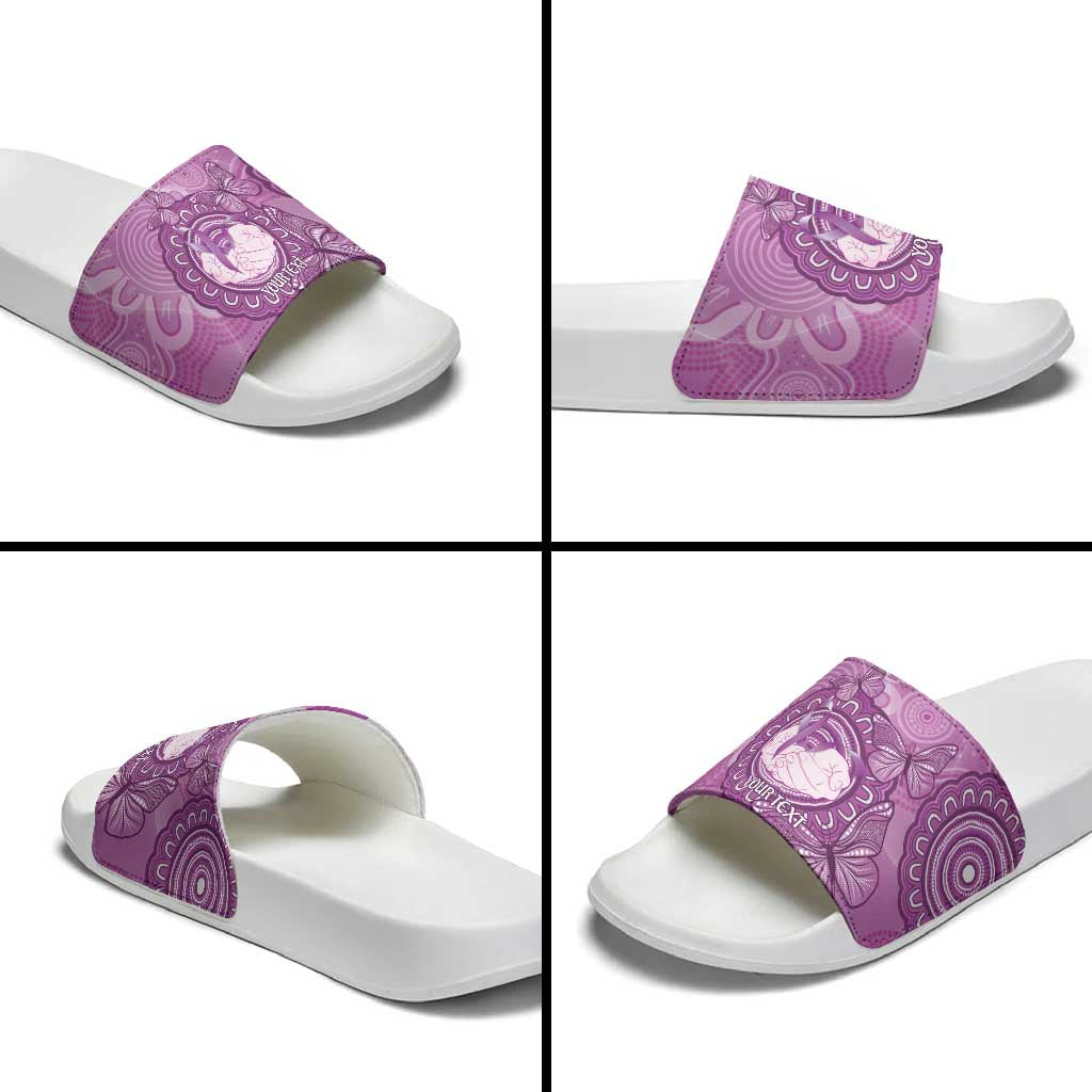 Australia Lupus Awareness Month Personalised Slide Sandals Warrior Purple Ribbon Butterflies Indigenous Art