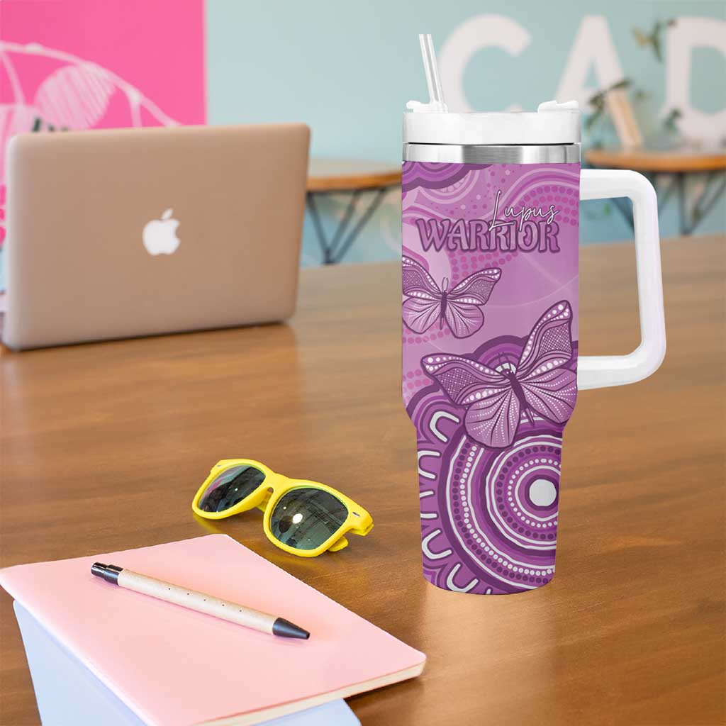 Australia Lupus Awareness Month Personalised Tumbler With Handle Warrior Purple Ribbon Butterflies Indigenous Art