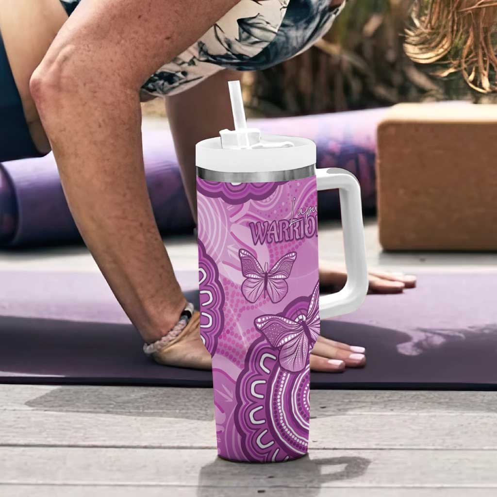 Australia Lupus Awareness Month Personalised Tumbler With Handle Warrior Purple Ribbon Butterflies Indigenous Art