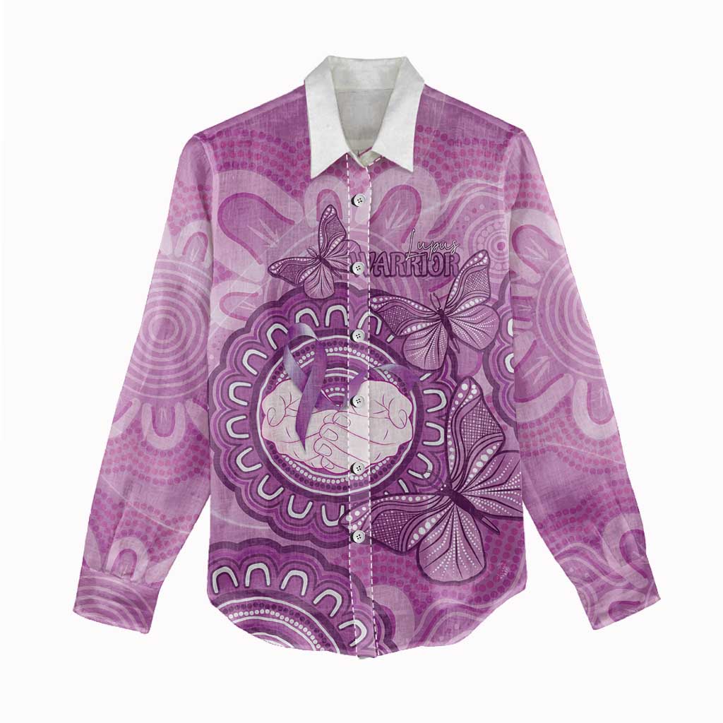 Australia Lupus Awareness Month Personalised Women Casual Shirt Warrior Purple Ribbon Butterflies Indigenous Art
