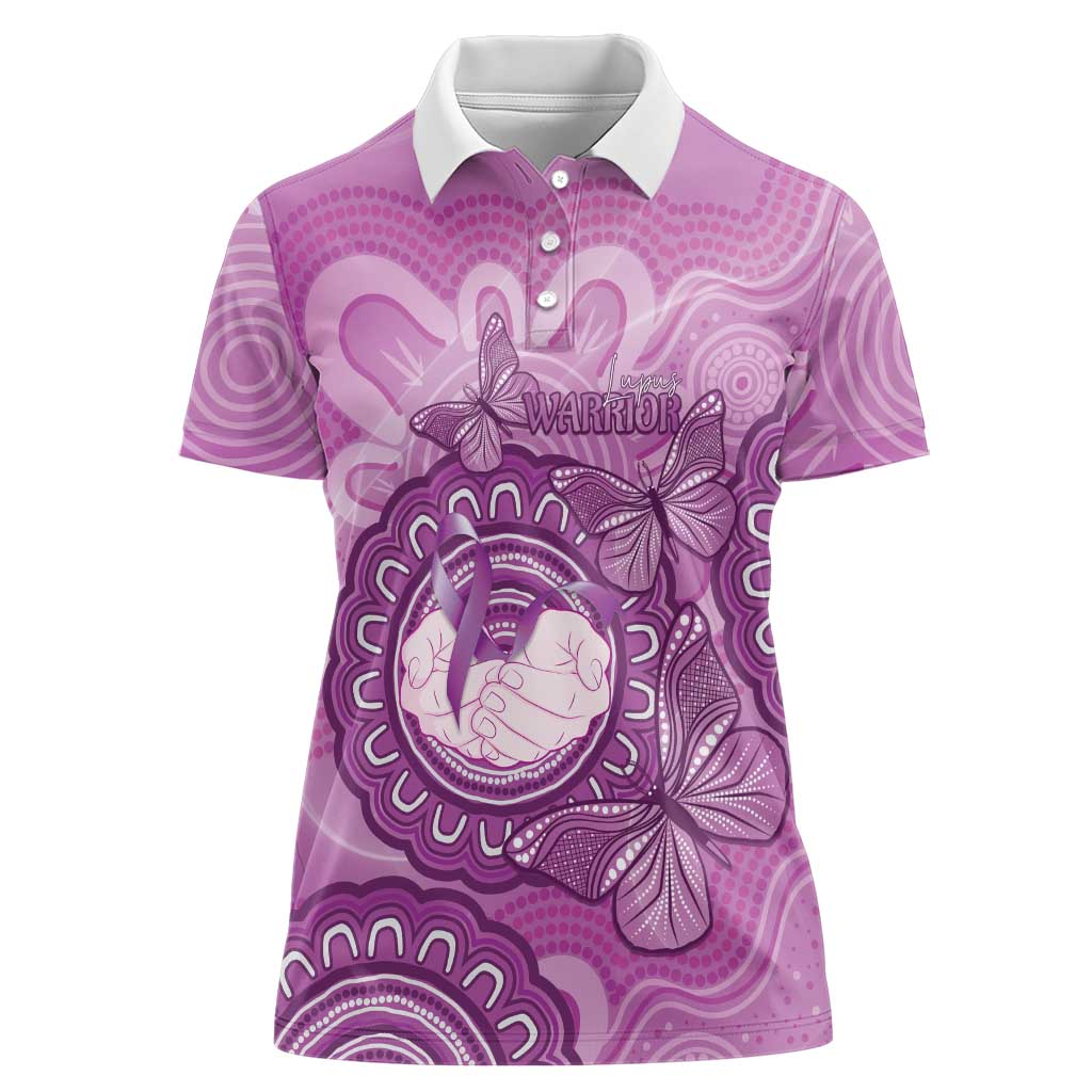 Australia Lupus Awareness Month Personalised Women Polo Shirt Warrior Purple Ribbon Butterflies Indigenous Art