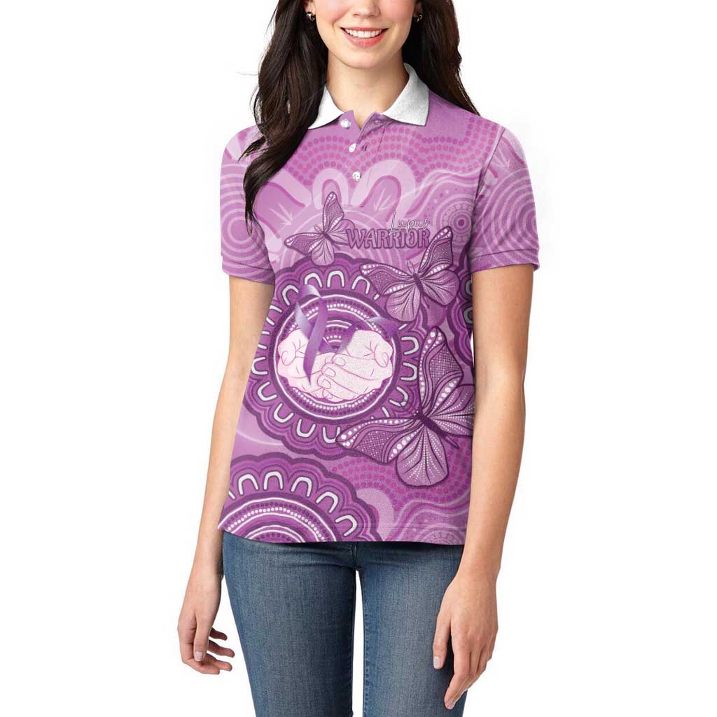 Australia Lupus Awareness Month Personalised Women Polo Shirt Warrior Purple Ribbon Butterflies Indigenous Art