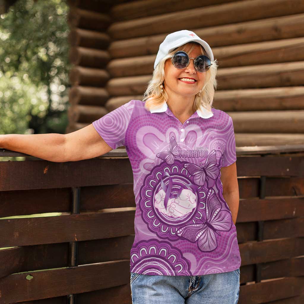 Australia Lupus Awareness Month Personalised Women Polo Shirt Warrior Purple Ribbon Butterflies Indigenous Art