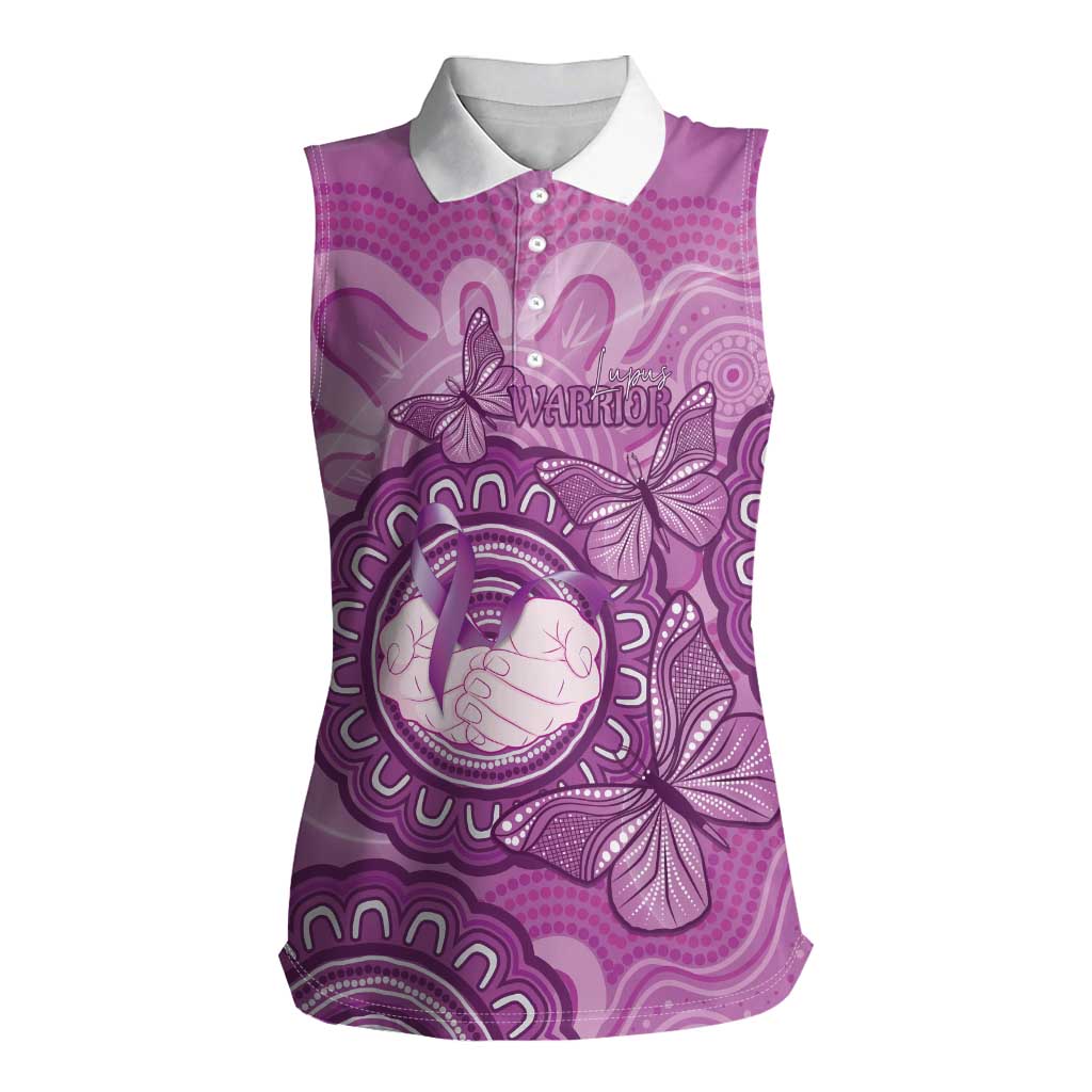 Australia Lupus Awareness Month Personalised Women Sleeveless Polo Shirt Warrior Purple Ribbon Butterflies Indigenous Art