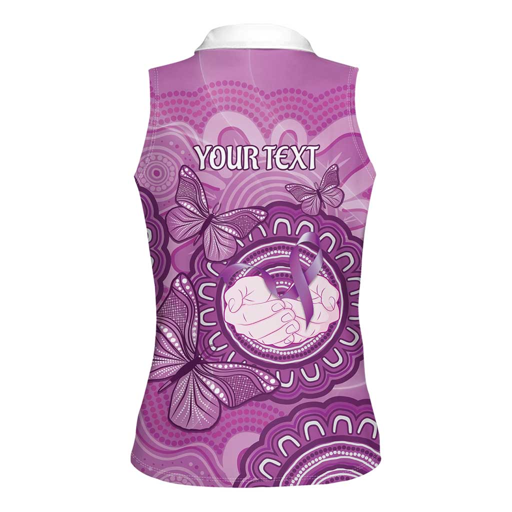 Australia Lupus Awareness Month Personalised Women Sleeveless Polo Shirt Warrior Purple Ribbon Butterflies Indigenous Art