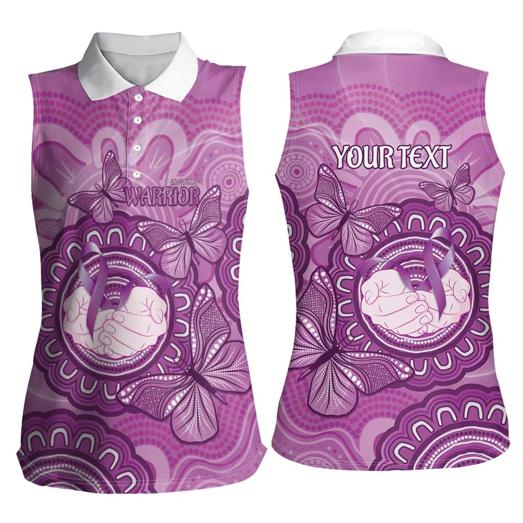 Australia Lupus Awareness Month Personalised Women Sleeveless Polo Shirt Warrior Purple Ribbon Butterflies Indigenous Art