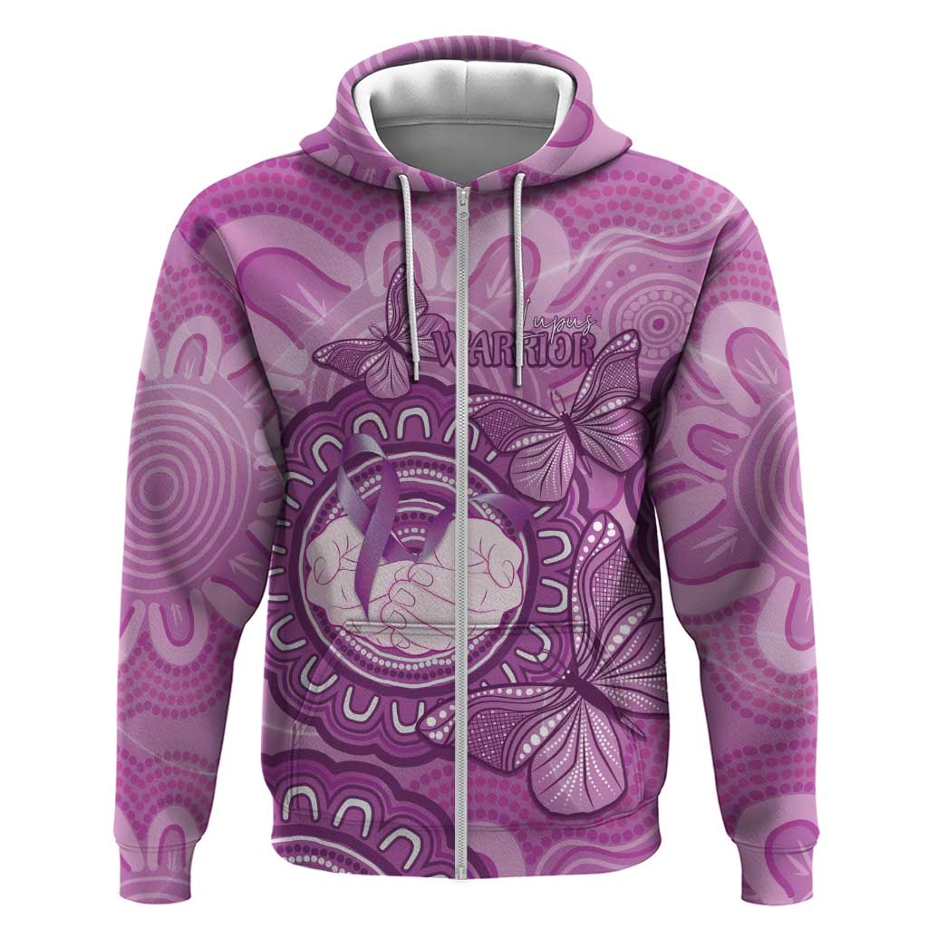 Australia Lupus Awareness Month Personalised Zip Hoodie Warrior Purple Ribbon Butterflies Indigenous Art