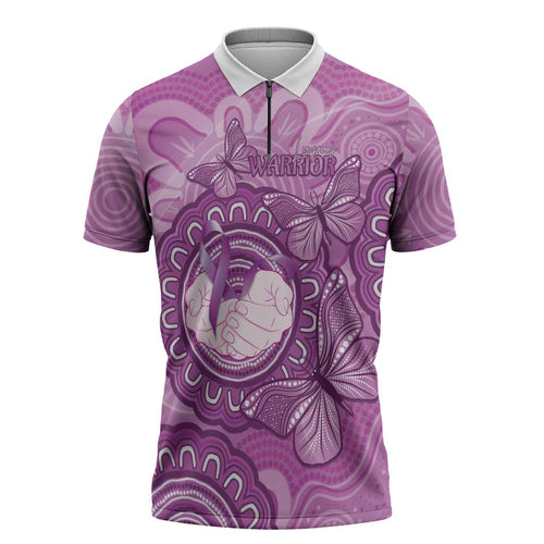 Australia Lupus Awareness Month Personalised Zipper Polo Shirt Warrior Purple Ribbon Butterflies Indigenous Art