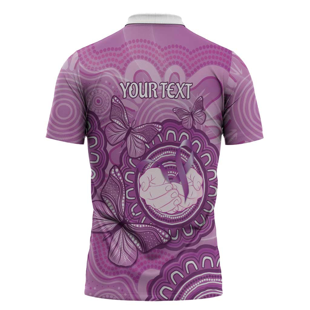 Australia Lupus Awareness Month Personalised Zipper Polo Shirt Warrior Purple Ribbon Butterflies Indigenous Art