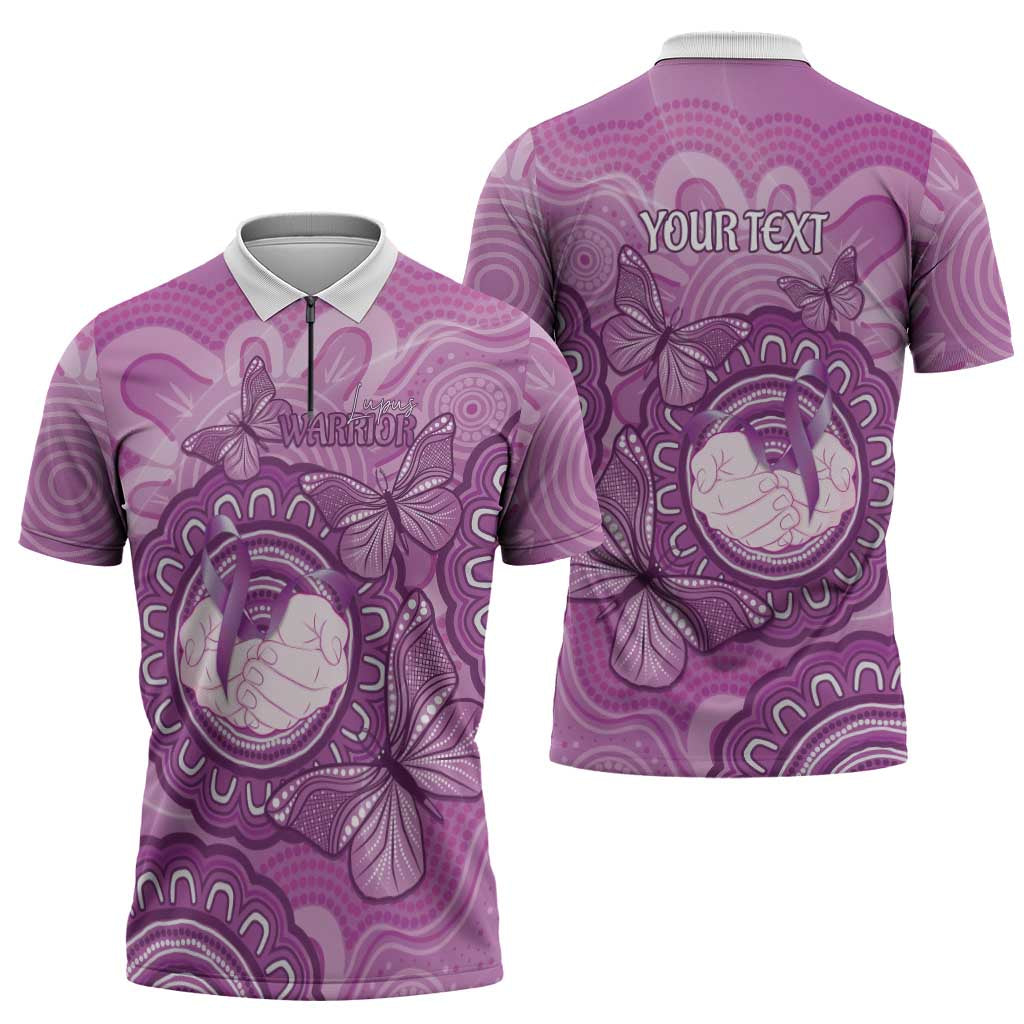 Australia Lupus Awareness Month Personalised Zipper Polo Shirt Warrior Purple Ribbon Butterflies Indigenous Art
