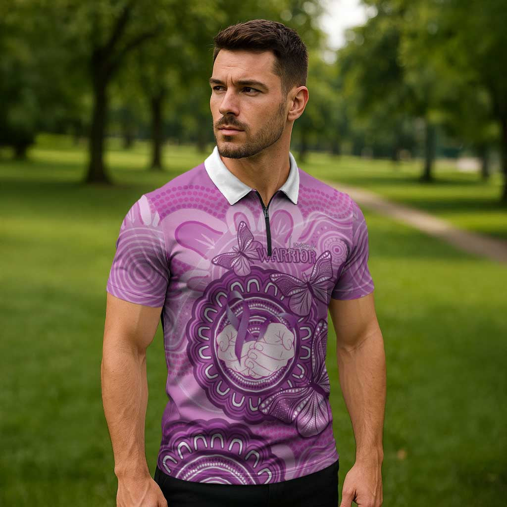 Australia Lupus Awareness Month Personalised Zipper Polo Shirt Warrior Purple Ribbon Butterflies Indigenous Art