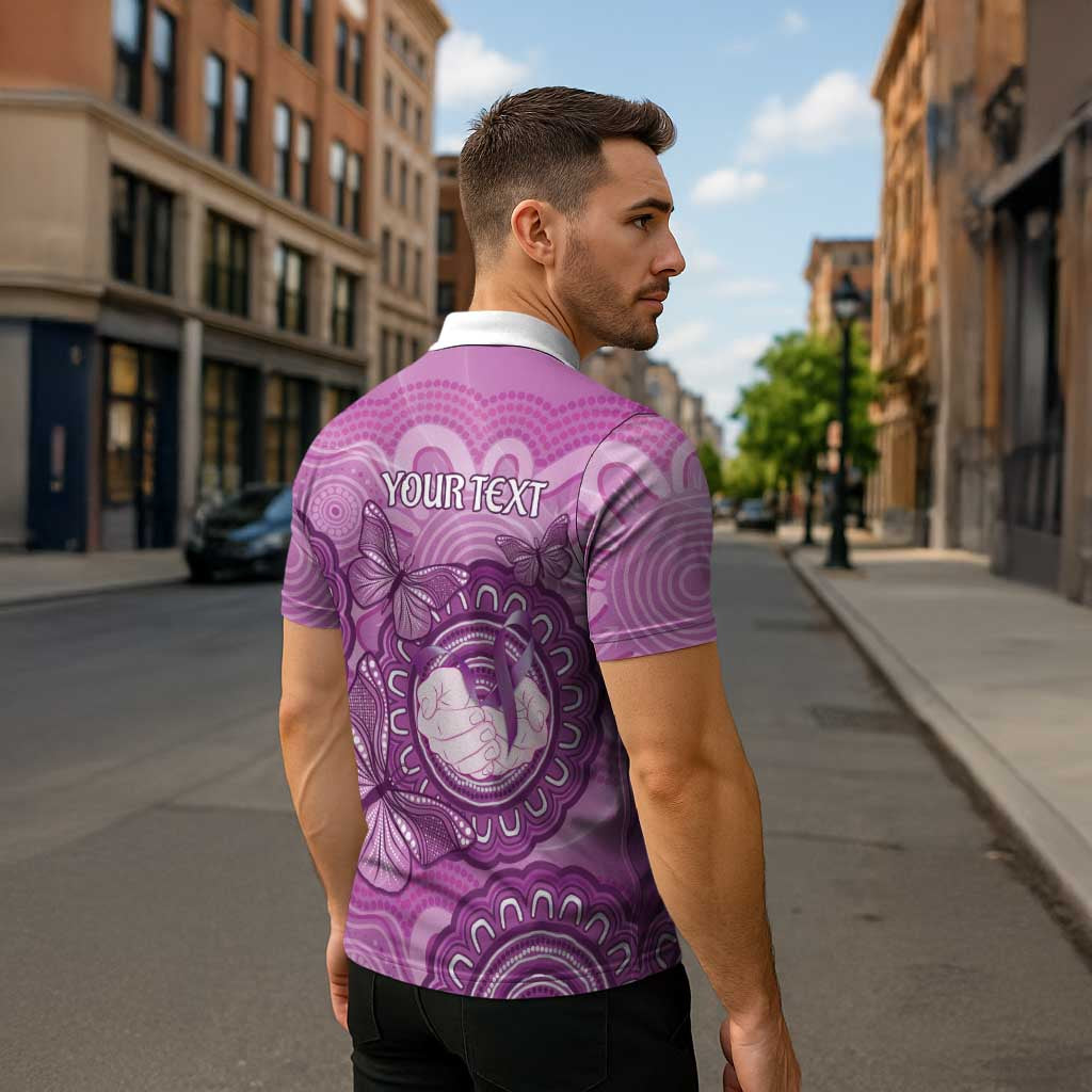 Australia Lupus Awareness Month Personalised Zipper Polo Shirt Warrior Purple Ribbon Butterflies Indigenous Art