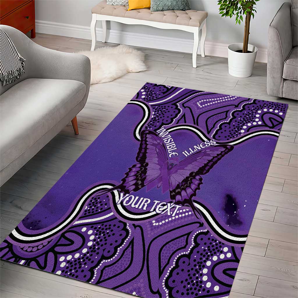 Australia Lupus Awareness Month Personalised Area Rug Butterfly Purple Ribbon Invisible Illness Indigenous Art