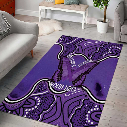 Australia Lupus Awareness Month Personalised Area Rug Butterfly Purple Ribbon Invisible Illness Indigenous Art