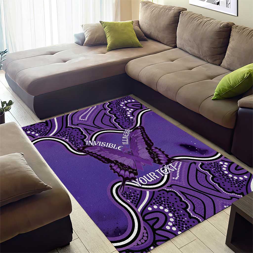 Australia Lupus Awareness Month Personalised Area Rug Butterfly Purple Ribbon Invisible Illness Indigenous Art