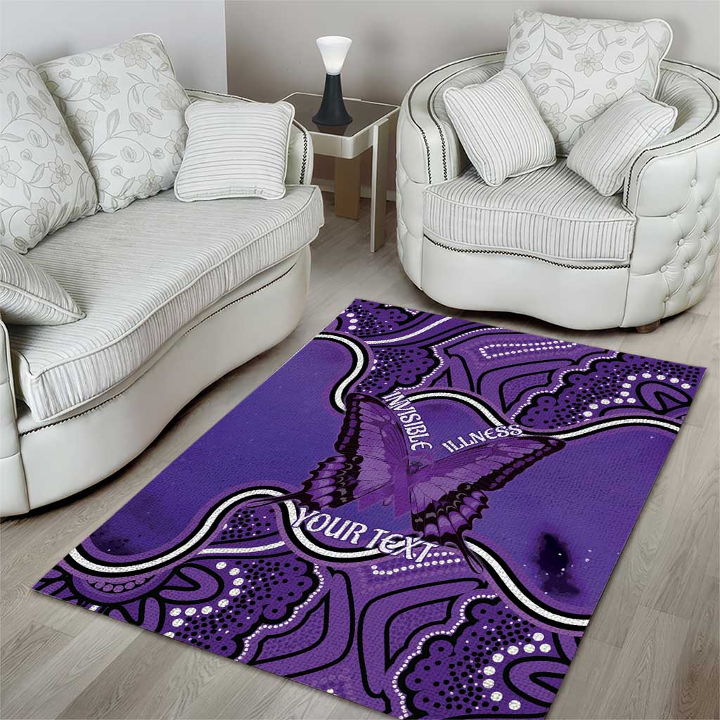 Australia Lupus Awareness Month Personalised Area Rug Butterfly Purple Ribbon Invisible Illness Indigenous Art