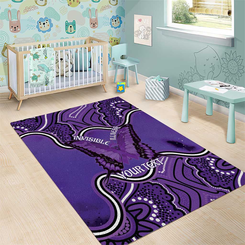 Australia Lupus Awareness Month Personalised Area Rug Butterfly Purple Ribbon Invisible Illness Indigenous Art
