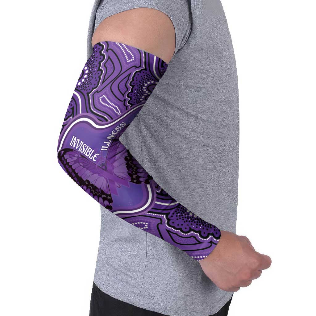 Australia Lupus Awareness Month Personalised Arm Sleeves Butterfly Purple Ribbon Invisible Illness Indigenous Art