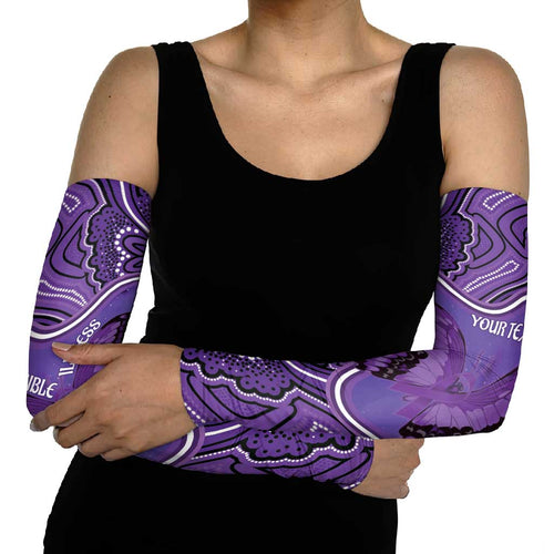Australia Lupus Awareness Month Personalised Arm Sleeves Butterfly Purple Ribbon Invisible Illness Indigenous Art