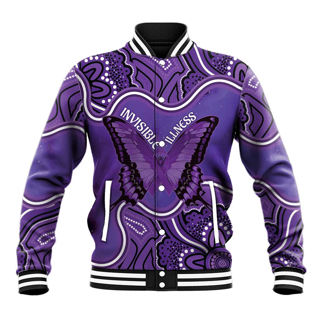 Australia Lupus Awareness Month Personalised Baseball Jacket Butterfly Purple Ribbon Invisible Illness Indigenous Art