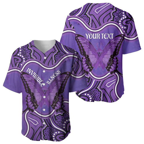 Australia Lupus Awareness Month Personalised Baseball Jersey Butterfly Purple Ribbon Invisible Illness Indigenous Art