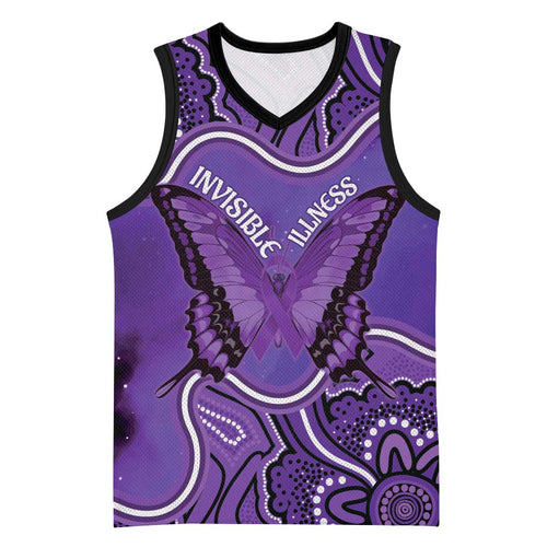 Australia Lupus Awareness Month Personalised Basketball Jersey Butterfly Purple Ribbon Invisible Illness Indigenous Art